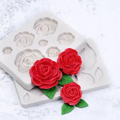 3D 7 ROSE FLOWER Silicone Fondant Cake Topper Mold Mould Chocolate Candy Baking • £4.29