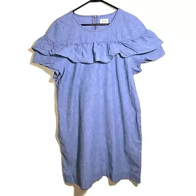 J Crew Chambray Ruffle Dress 16T 16 Tall • $30