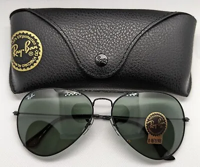 £40 • Buy Ray Ban Aviator Sunglasses Black Frames Dark Green Lenses Unisex 62mm RB3025