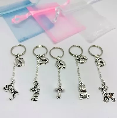 5 X Baby Shower Keyring Charm Pregnancy BOY/GIRL Blue Pink Favour Thank You Gift • £4.80