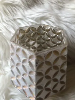 Hexagon Mosaic White And Gold 6.5 Inches Tea Candle Holder Vase • $59.40