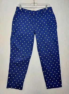 J CREW Women's Sz 14 Pants Electric Blue Polka Dot SKIMMER Crops Stretchy Travel • $11.89