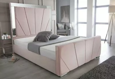 £799 • Buy Sun Set Panel Mirror Mrrored Bed Frame - Plush Velvet / Naples Upholstered Bed