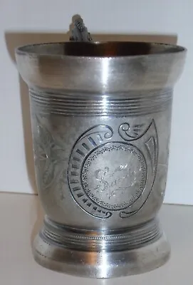 Vintage Derby Silver Co Quadruple Plate Mug Floral Etched Engraved Sander • $26