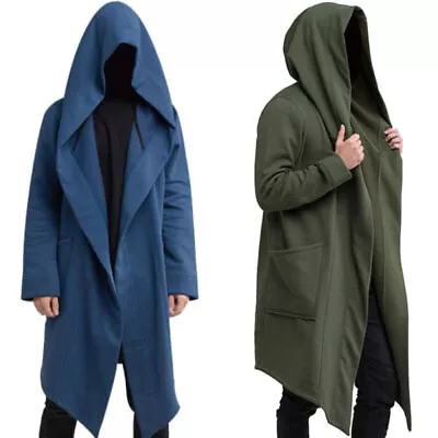 Mens Hoodie Long Jacket Cape Coat Casual Outwear Cardigan Hooded Trench Cloak • $25.46