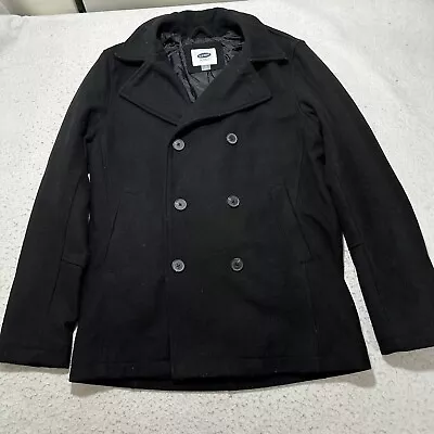 Old Navy Men's Medium Recycled Wool Blend Black Peacoat Jacket Double Breasted • $44.99