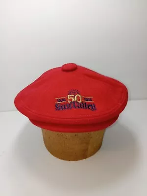 Vintage SUN VALLEY Red Cabbie Hat Embroidered Sun Valley ID 50 YEARS M 7- 7 1/8 • $37.49