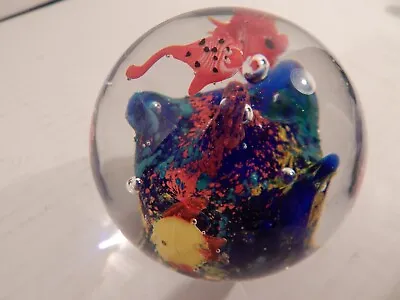 $60 • Buy Large Round Coral Reef Sea Life Dichroic Murano Style Glass Paperweight