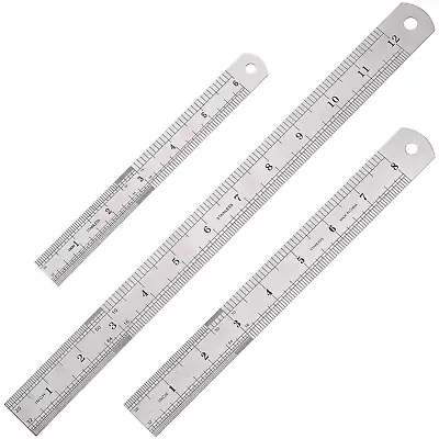 Ruler Set 6 8 12 Inch Metal Ruler With Inch Metric 3 Pcs Stainless Steel NEW • $7.46