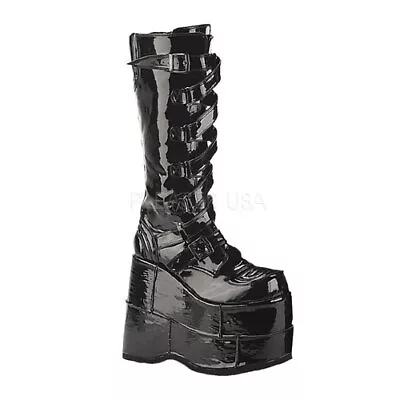 DEMONIACULT Stack-308 Black Patent Mens Goth Boot IN-STOCK • £63.75