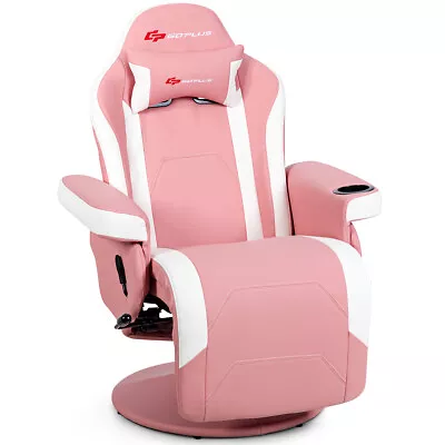 Massage Gaming Recliner Reclining Racing Chair Swivel W/Cup Holder & Pillow Pink • $229.98