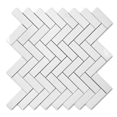 T72XP Thassos White Marble 1x3 Herringbone Mosaic Wall Floor Tile Polished • $26.99