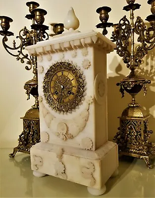 £295 • Buy French White Stone & Ormolu Mantel Clock.
