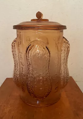 Vintage PLANTERS PEANUTS Pink Glass Cookie Biscuit Jar W Lid 13  Tall • $135