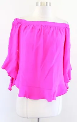 NWT Alice And Trixie Hot Pink Silk Off The Shoulder Flutter Top Blouse Size XS • $29.99