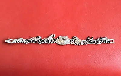 Vintage Noah's Ark Silver Tone 7 ½  Bracelet  Elephant Moose Kangaroo Giraffe  • $9