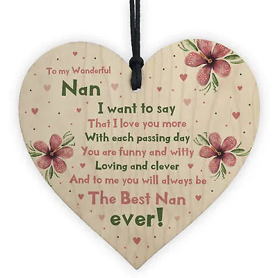 Special Gift For Nan Wooden Heart Nan Birthday Gift Grandparent Plaque Love Sign • £3.99