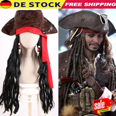 PIRATE HAT WITH DREADLOCKS Fancy Dress Party Costume Captain Jack Sparrow • £10.16