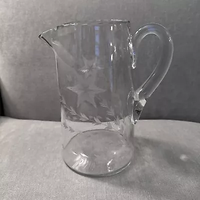 Vintage Mcm Tall Glass Pitcher Etched Stars Cocktail Martini Pitcher • $29.99