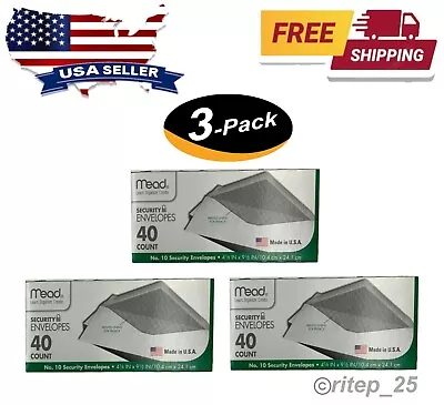 Mead Security Envelopes #10 #75214 4 1/8  X 9 1/2  40 Ct Each (3 Pack) - New • $19.89