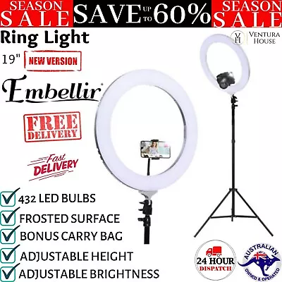 Embellir Ring Light 19  LED 6500K 5800LM Dimmable Diva Camera Phone Tripod Stand • $98.35