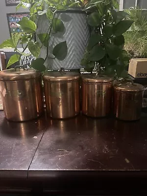 Vintage  Copper Plated 4pc Nesting Canister Set Flour-Sugar-Cofee-Tea • $29.99