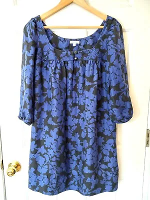 $17.49 • Buy SHOSHANNA Women's Blue Black Floral Silk Shift Dress Pockets Size 2