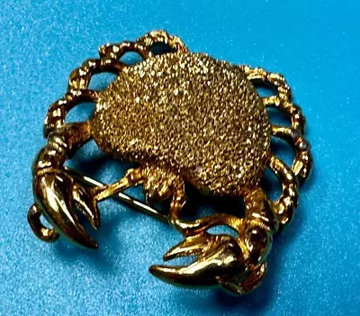 Crab Cancer Zodiac Figure Textured Gold Tone Brooch Pin Signed By Davinci • £17.91