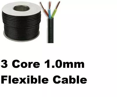 Black 3 Core Flexible Flex Mains Wire Cable 1m - 100m 1.0mm 10Amp 3183Y • £1.74