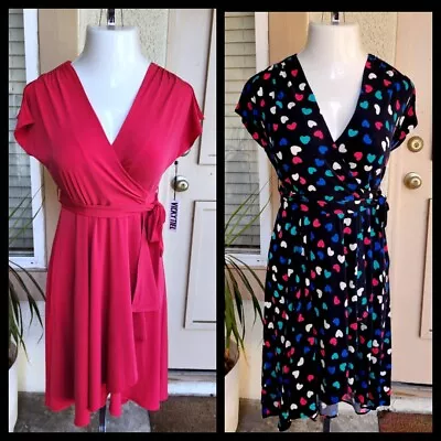 XS New Women Vicky Tiel Pink Stretchy Wrap Dress - Free Heart Dress FLAWED • $39.99