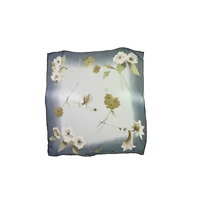 Ellen Tracy 19x19  Sheer Square Crepe Scarf Grey Beige Floral Silk • $9.89