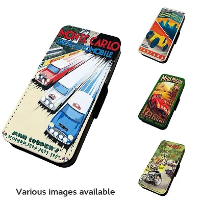 Printed Faux Leather Flip Phone Case For IPhone - Various Retro Race Posters • £9.75