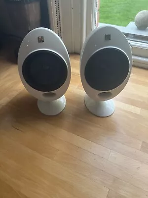 2 KEF Egg KHT Surround Sound Speakers With Stands In Old English White • £125