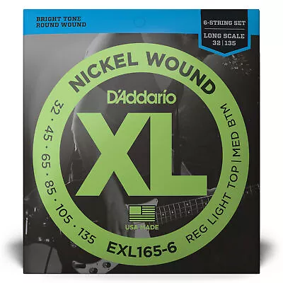 D'Addario EXL165-6 Nickel Wound Custom Light Long Scale 6-String Bass 32-135 • $27.99