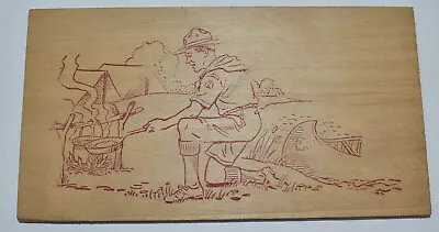 Vintage Boy Scouts Of America BSA Wood Burning Plank Cam Scene - Neat • $7.95