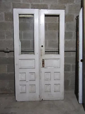 ~ ANTIQUE OAK DOUBLE ENTRANCE FRENCH DOORS ~ 45.5 X 83 ~ ARCHITECTURAL SALVAGE • $675