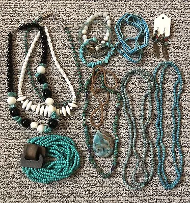 Turquoise Stones Jewelry Lot Vintage & Modern Artisan Beaded Necklaces Bracelets • $18.25