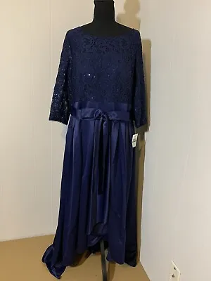 Alex Evenings Hi Low Maxi Lace Dress Sz 16 Navy Mother Of The Bride Groom NWT • $59.95