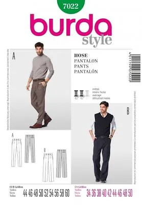 BURDA 7022 MEN'S TROUSERS Sewing Pattern Sizes 34 - 50 Skill: AVERAGE • £11.59