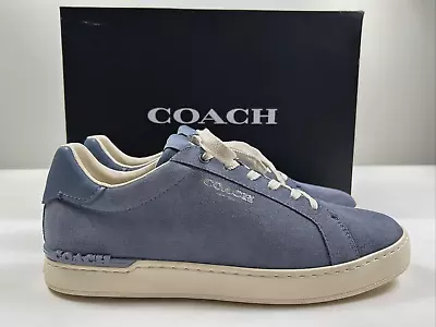 COACH Men's Shoes Sneaker Size 10 Blue 100% Suede CLIP COURT Low Top $198 NEW • $111.60