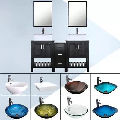 60  Bathroom Vanity Set W/ Small Side Cabinet Vessel Sink Mirror Faucet Combo • $629.99