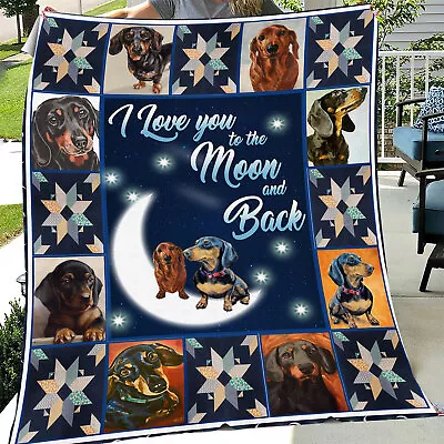 Dachshund Dog Love To The Moon And Back Fleece Blanket Gift Dog Lover • $30.99