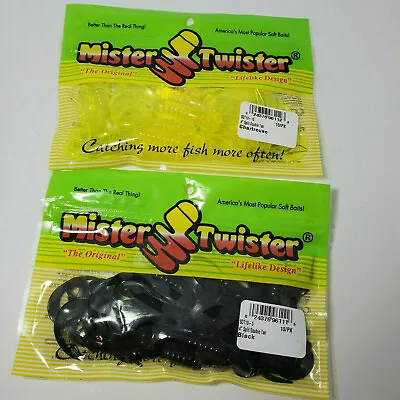 Mister Twister 4  Split Double Tail 10 Count Choose Color Chartreuse Or Black  • $4.50
