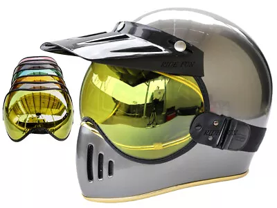 Vintage Motocross Helmet Motorcycle Helmet Retro Off-Road W/Bubble Visor Gray • $199