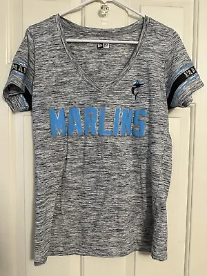 Women's New Era Gray Miami Marlins Space Dye V-Neck T-Shirt  MLB • $11.99