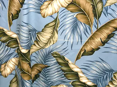 PAIR 98 X 52 Tropical Hawaiian Cot. Barkcloth Fabric Drapes ~Banana Leaves-Slate • £238.54