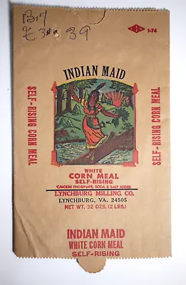 Vintage Paper Sack Bag - INDIAN MAID CORN MEAL LYNCHBURG MILLING VA  - 1974 • $12