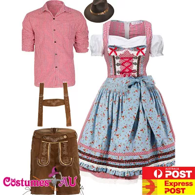 Couple Oktoberfest Costume Lederhosen Red German Beer Maid Womens Mens Bavarian • $60.99