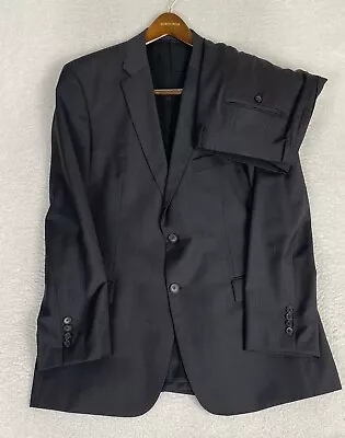 HUGO BOSS Pasini2/Movie2 Black Stripe Full Suit 44R Pant Sz 37x30.5 Wool • $42.88