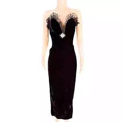 Vintage 80s Climax Karen Okada Strapless Sweetheart Velvet Gown Size Med-Large • $75